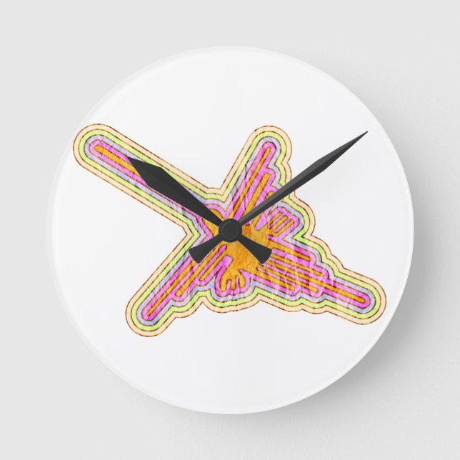 Nazca Lines Hummingbird With Wrinkled Paper Effect Round Clock (Front)
