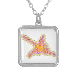 Nazca Lines Hummingbird With Wrinkled Paper Effect Silver Plated Necklace