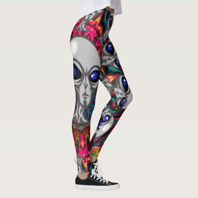 NBK Psychedelic Alien Black Light Rave Mandala Leggings (Right)