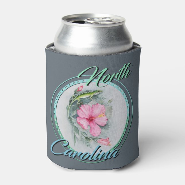 NC Anole & Hibiscus Can Cooler (Can Front)