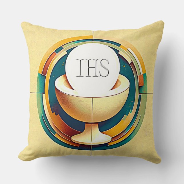 NC Communion Host and Chalice Expressionist Effect Cushion (Front)