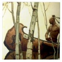 NC Wyeth Historical Painting Indian Canoe #2