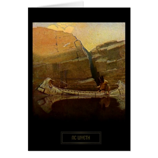 NC Wyeth Historical Painting Native Indian Canoe (Front)