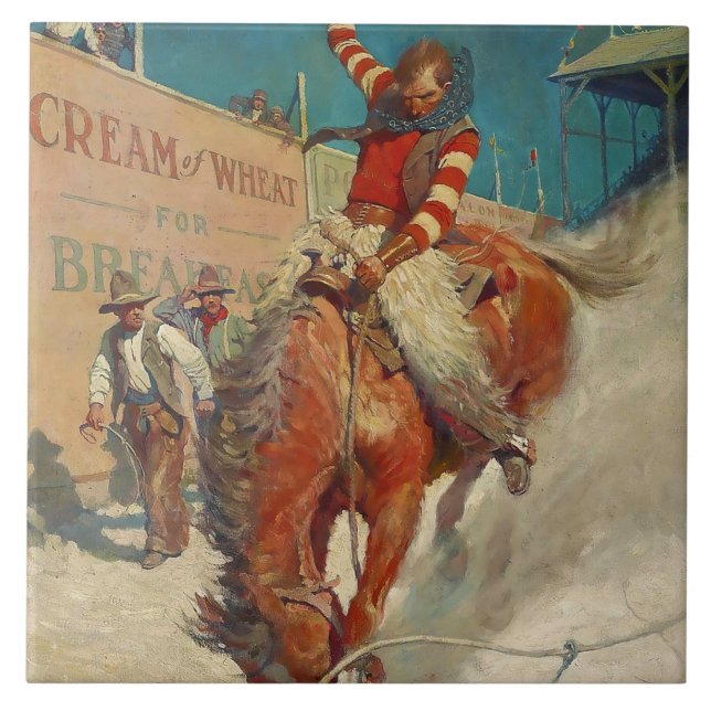 NC Wyeth Historical Painting "The Rodeo" Ceramic Tile (Front)