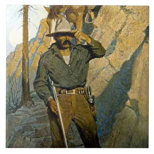 NC Wyeth Historical Painting "The Sheriff" Ceramic Tile (Front)
