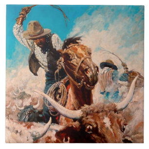 NC Wyeth Painting “Cutting Out” Ceramic Tile