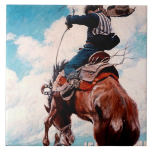 NC Wyeth Western Painting “Bucking” Ceramic Tile