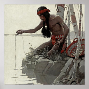 NC Wyeth Western Painting “Fishing” Poster