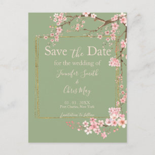 nchanted Garden Sage Green & Pink Cherry Blossom Postcard