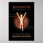 NCOD Triumph Poster<br><div class="desc">For National Coming Out Day,  this shining figure strides out of closeted darkness,  arms thrust high in triumph. Gay,  queer,  lesbian,  bi,  trans,  and straight ally - this is our world too. Come out!</div>