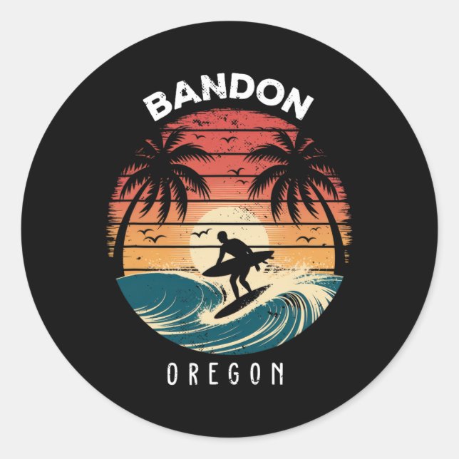 Ndon Oregon Surfboard Waves Beach  Classic Round Sticker (Front)