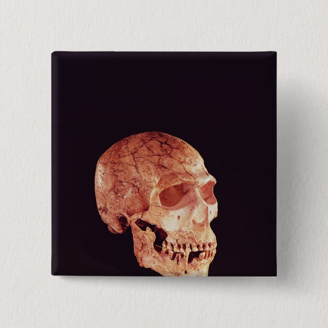 Neanderthal Skull, discovered on Mt Carmel 15 Cm Square Badge (Front)