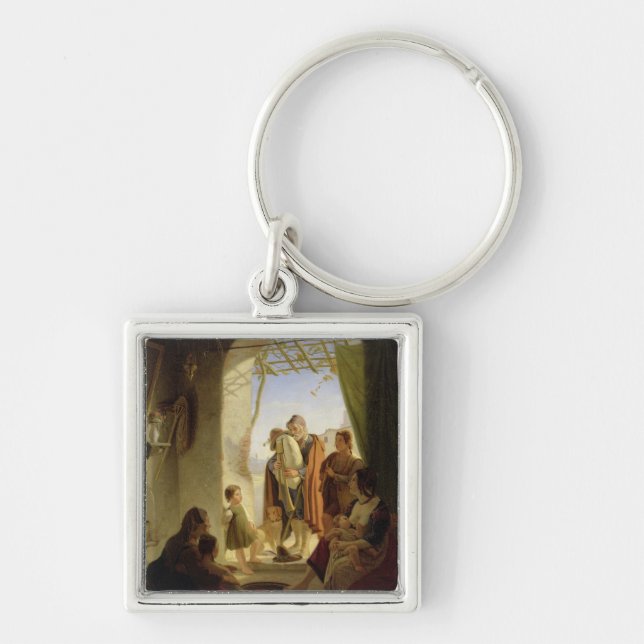 Neapolitan bagpipe player in wintry Rome, 1833 Key Ring (Front)