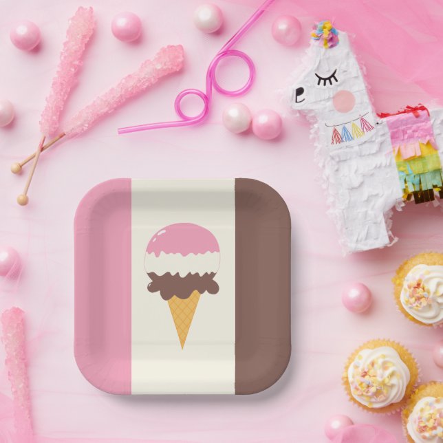 Neapolitan Ice Cream Cone Paper Plate (Party)