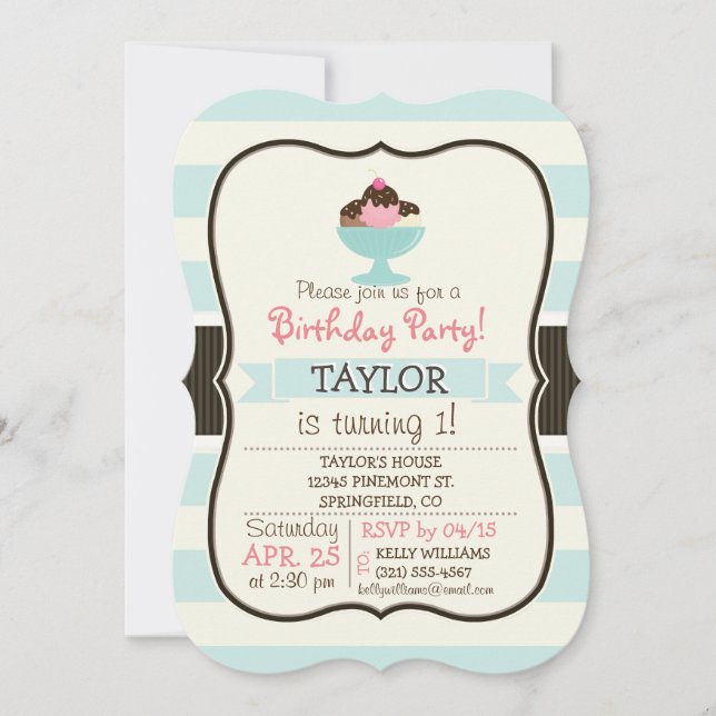 Neapolitan Ice Cream Sundae; Cherry & Sprinkles Invitation (Front)