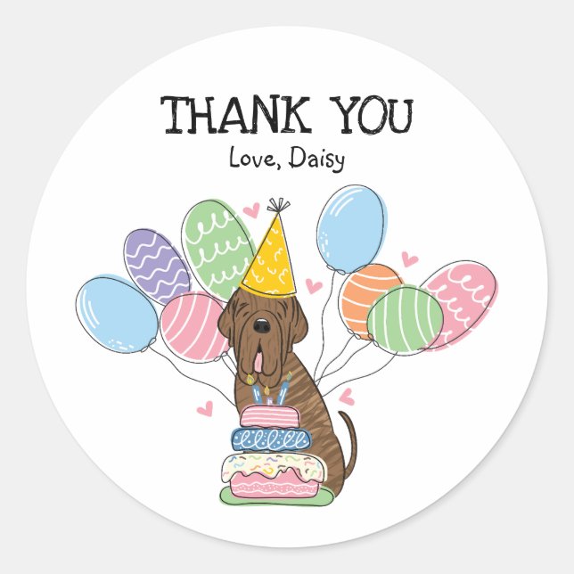 Neapolitan Mastiff Birthday Favour Tags Sticker (Front)