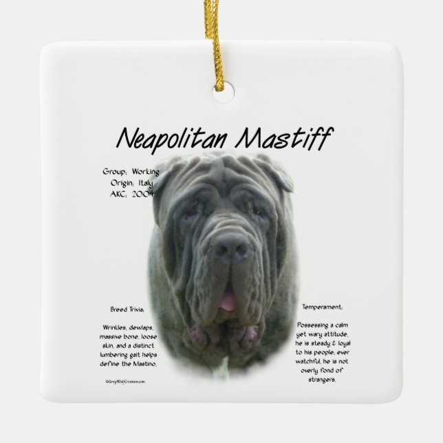 Neapolitan Mastiff (grey) History Design Ceramic Ornament (Front)