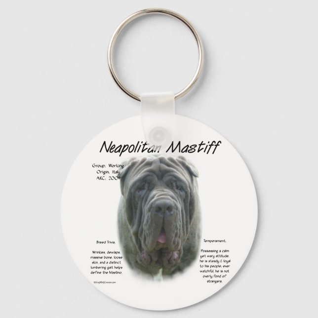 Neapolitan Mastiff (grey) History Design Key Ring (Front)