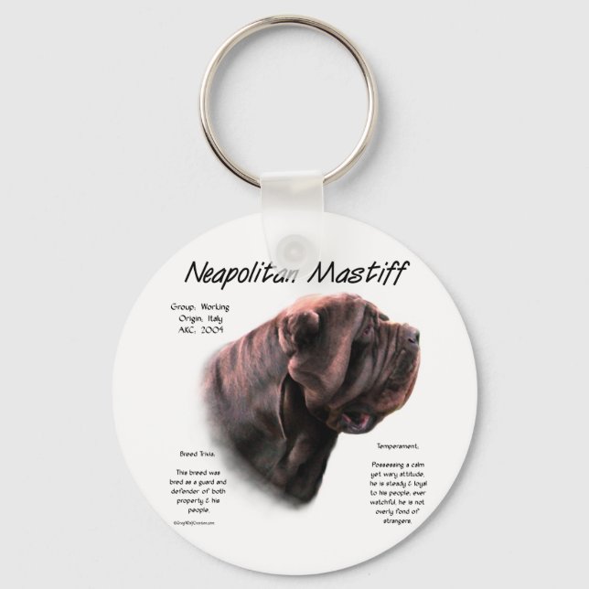 Neapolitan Mastiff (mahogany) History Design Key Ring (Front)