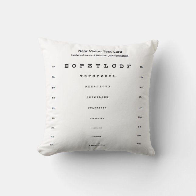Near Vision Test Card Visual Acuity Exam Cushion (Front)