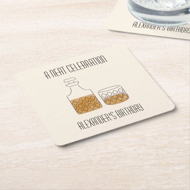 Neat Celebration Whiskey Birthday Party Square Paper Coaster (Angled)