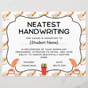 Neatest Handwriting Student Recognition Award