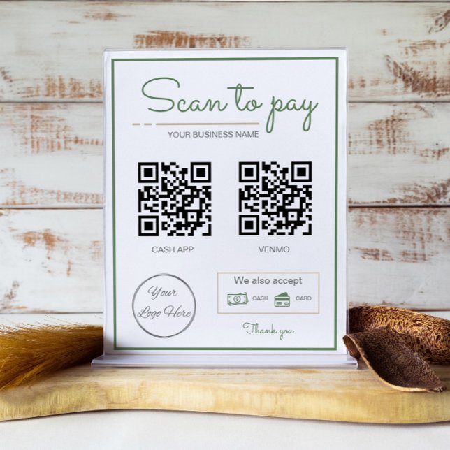Neatral sage green 2 QR codes business scan to pay Poster (Creator Uploaded)