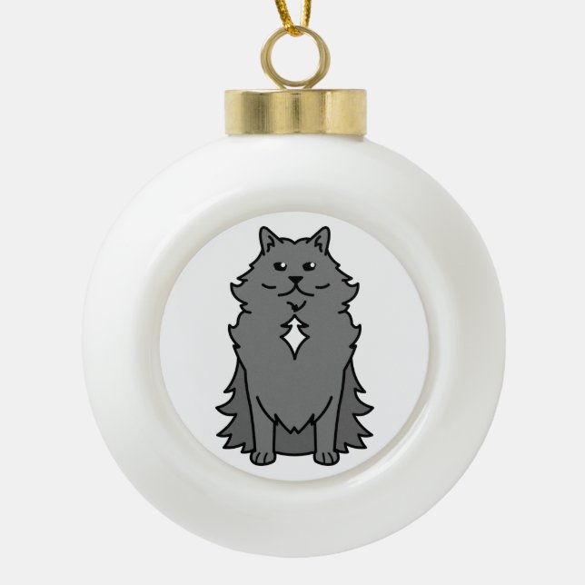 Nebelung Cat Cartoon Ceramic Ball Christmas Ornament (Front)