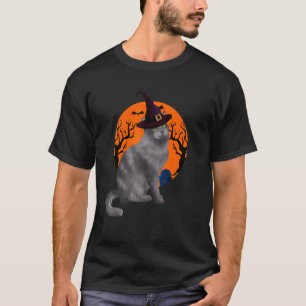 Nebelung Cat Cute Halloween Witch Hat And Moon T-Shirt