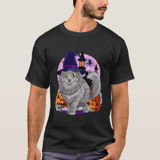 Nebelung Cat Cute Halloween Witch Pumpkin T-Shirt
