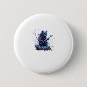 Nebelung Cat Playing Electric Guitar Rock T-Shirt 6 Cm Round Badge
