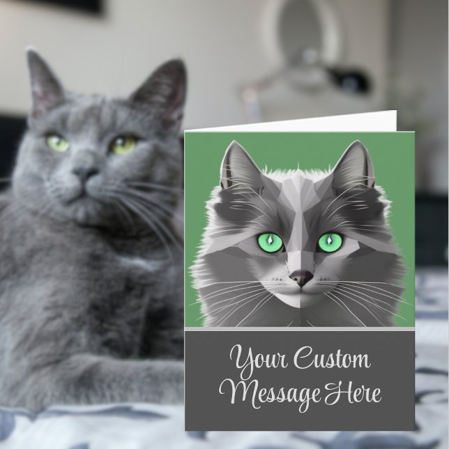 Nebelung Grey Cat Face - Any Message Cover Text Note Card (Creator Uploaded)