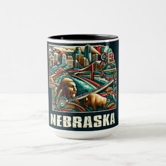 Nebraska Bold Geometric City Skyline Art Mug