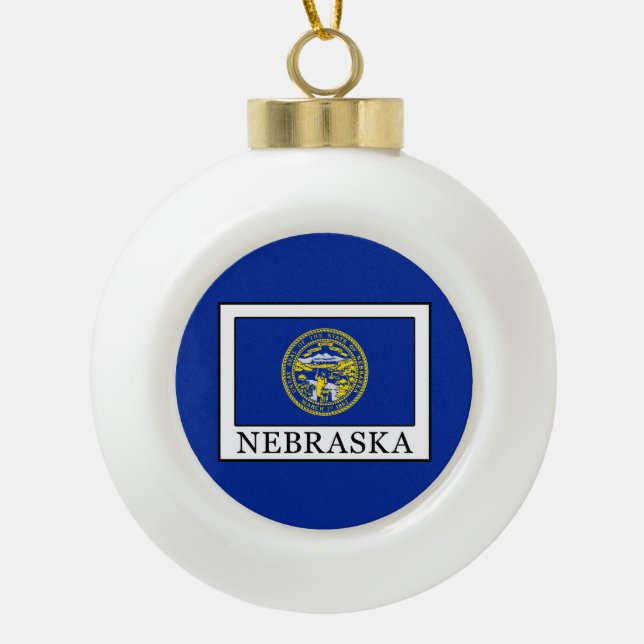 Nebraska Ceramic Ball Christmas Ornament (Front)