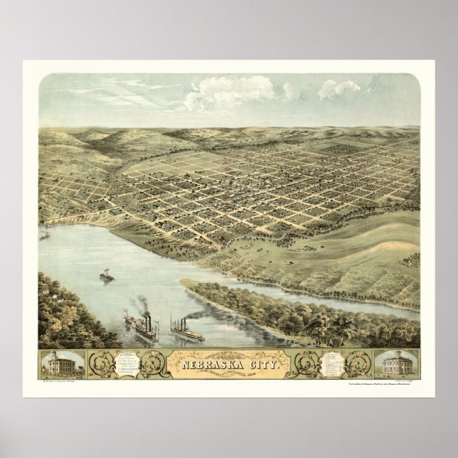 Nebraska City, NE Panoramic Map - 1868 Poster (Front)