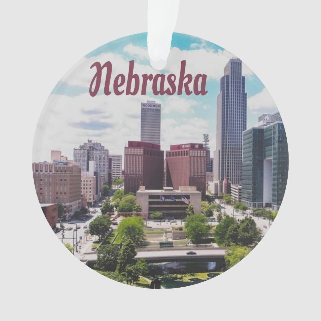Nebraska City Skyline Omaha Ornament (Front)