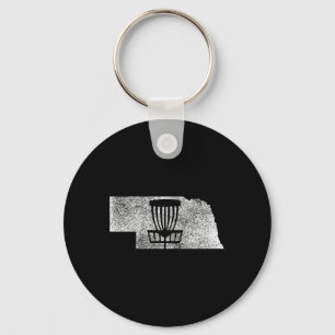 Nebraska Disc Golf State With Basket Distressed Gr Key Ring