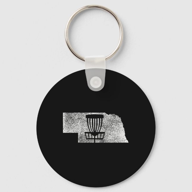Nebraska Disc Golf State With Basket Distressed Gr Key Ring (Front)