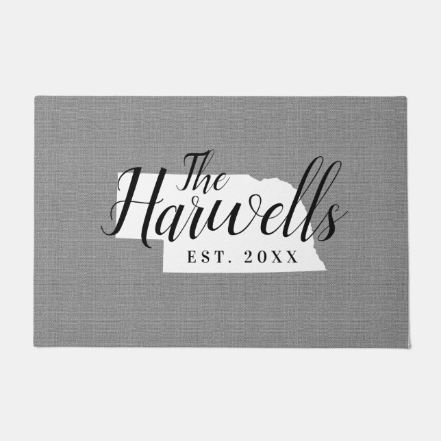 Nebraska Family Monogram State Doormat (Front)