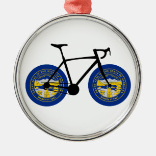 Nebraska Flag Cycling Metal Ornament