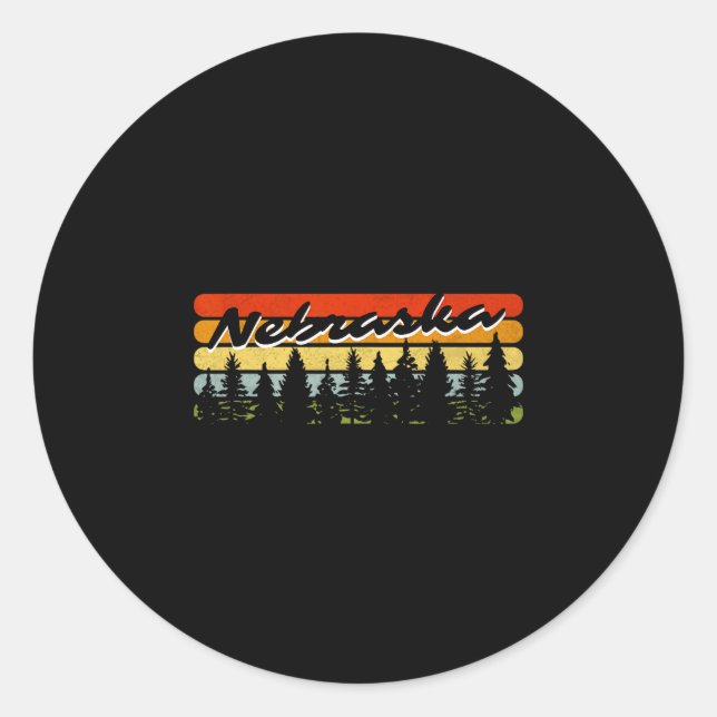 Nebraska Forest Sunset Trees Cabin Theme Souvenir  Classic Round Sticker (Front)