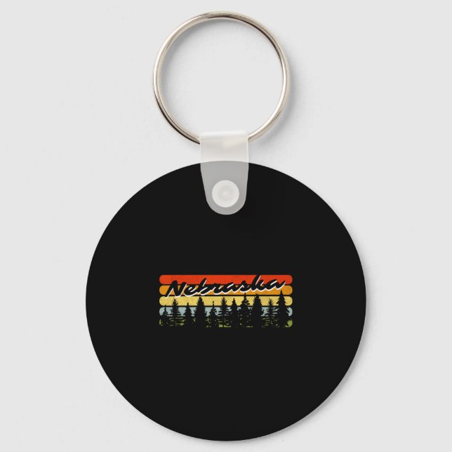 Nebraska Forest Sunset Trees Cabin Theme Souvenir  Key Ring (Front)