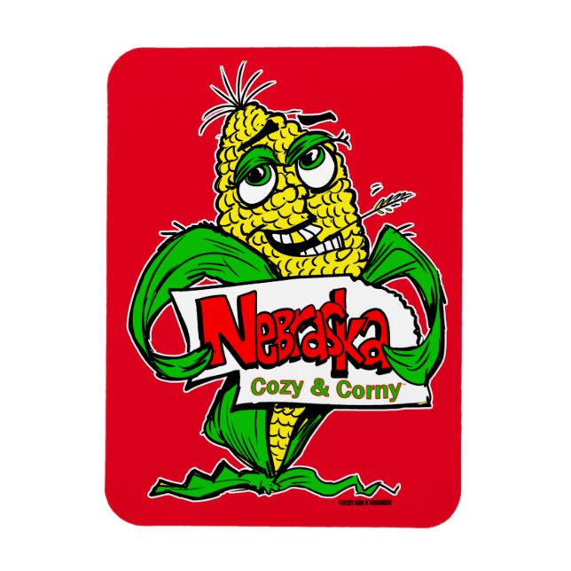 Nebraska Funny Cartoon Corn Cob Magnet (Vertical)