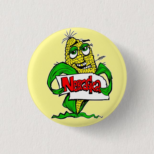 Nebraska Funny Cartoon Corn Pin Button (Front)