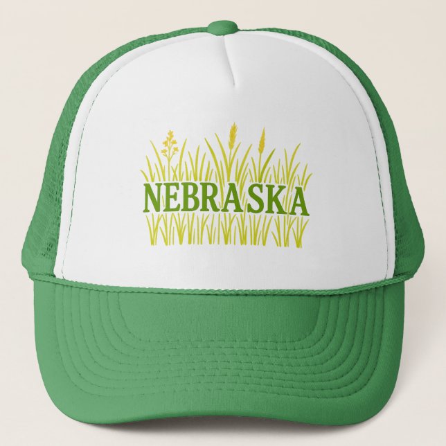 Nebraska Grassland Typography | Rustic Tallgrass  Trucker Hat (Front)