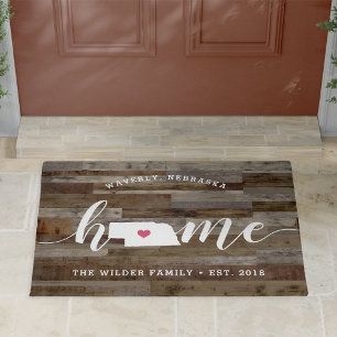 Nebraska Home State Personalised Wood Look Doormat