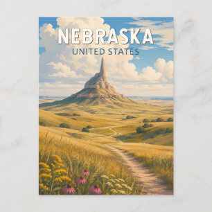 Nebraska Illustration Travel Art Vintage Postcard