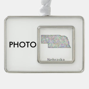 Nebraska map silver plated framed ornament