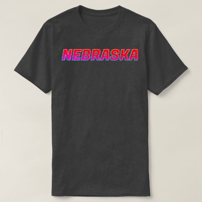 Nebraska Neon Text Sign Typography Outline1 T-Shirt (Design Front)