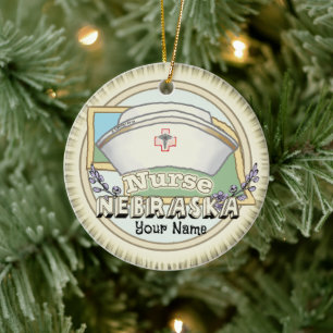 Nebraska Nurse Ceramic Ornament